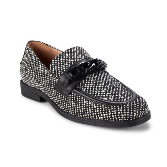 Cole Haan Stassi Chain Tweed Loafers Black & White Tweed Size 10 NWOB Preppy - Picture 1 of 13